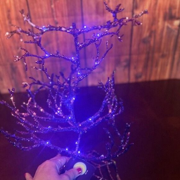 Purple Halloween Flashing Tree With Spider Web Base & LED Lights - Picture 5 of 7